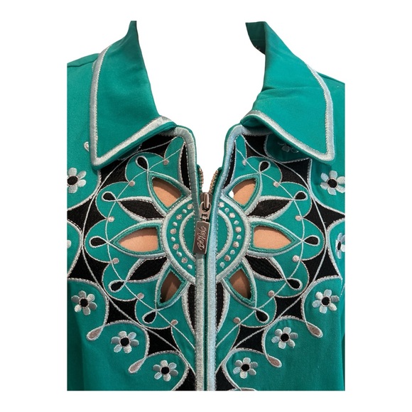 Y2K BOB MACKIE COTTON BLEND JADE & BLACK OVERSIZED JACKET W CUTOUT DETAILS SZ 3X - Picture 6 of 9